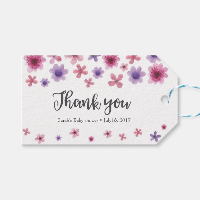 Étiquettes-cadeau Balises Merci | Balises de préférence | Fleurs vio (Devant (Horizontal))