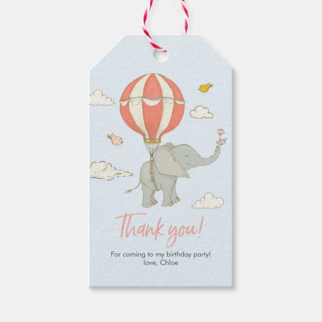 Étiquettes-cadeau Balises Merci | Ballon à air chaud éléphant - pêch (Devant)