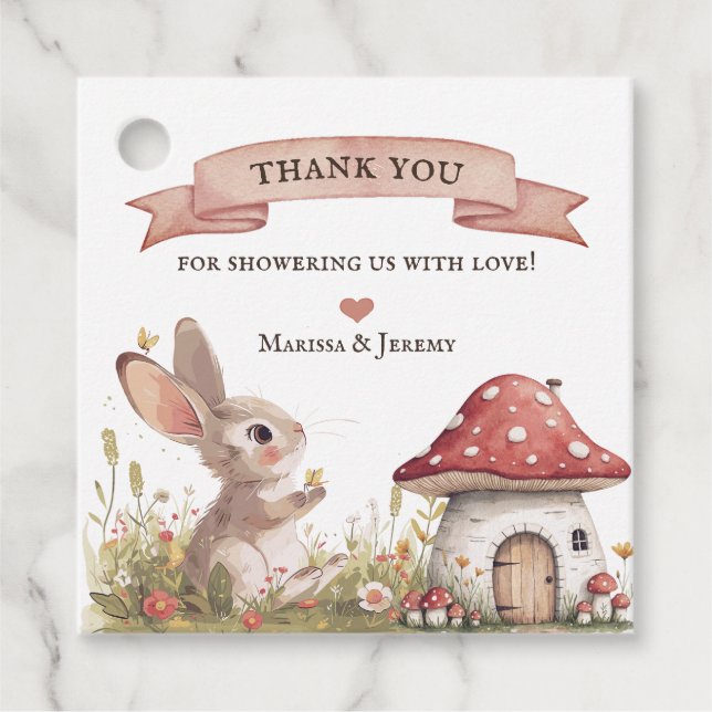 Étiquettes Cadeau Balises préférées du Baby shower Bunny rustique (Devant)