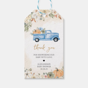 Étiquettes-cadeau Balises préférées du Baby shower de camion bleu pe