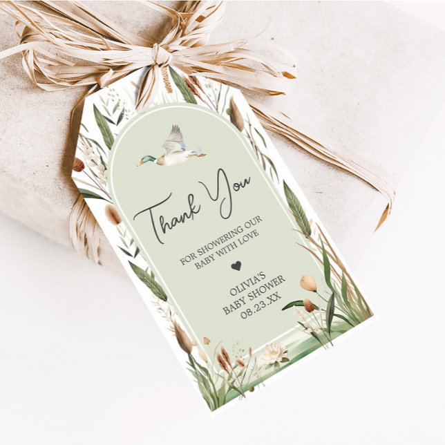 Étiquettes-cadeau Balises préférées du Baby shower Mallard Duck (Sage Green Mallard Duck Hunting Country Baby Shower Favor Tags)