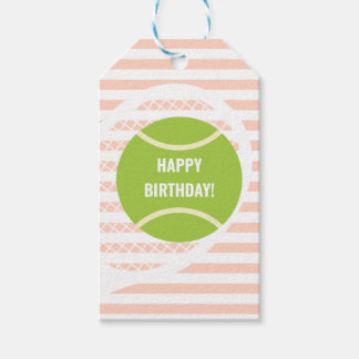 Étiquettes-cadeau Balle de Tennis Vert moderne rayé Anniversaire ros