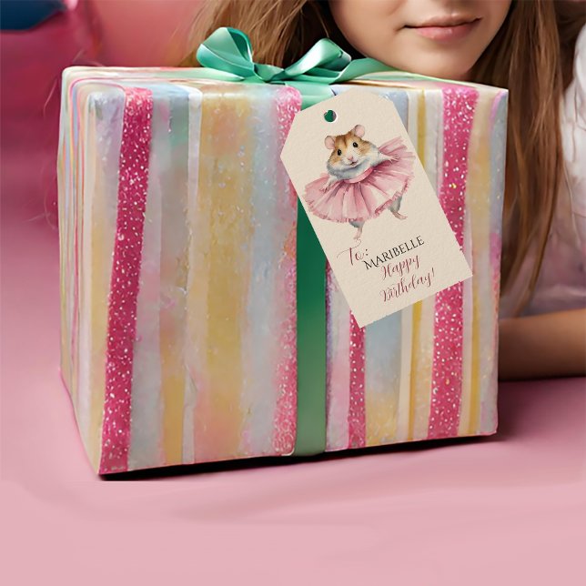 Étiquettes-cadeau Ballerina Hamster Girls Anniversaire (Créateur téléchargé)