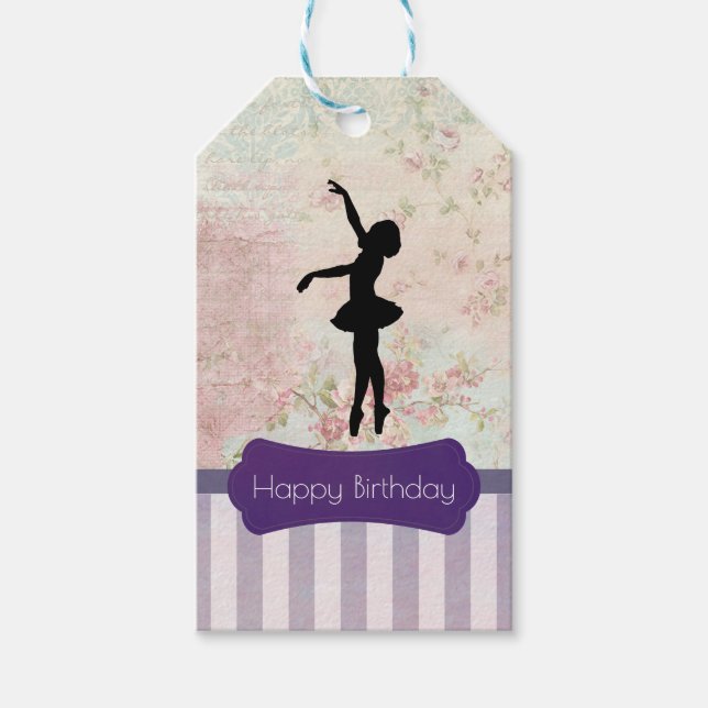 Étiquettes-cadeau Ballerina Silhouette sur l'anniversaire Motif Vint (Devant)