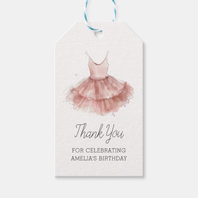 Étiquettes-cadeau Ballerina Tutu Belle Ballet Rose Script Anniversai (Devant)