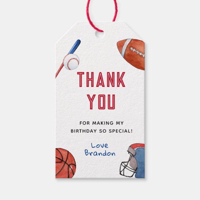 Étiquettes-cadeau Balles de sports pour l'anniversaire des enfants  (Devant)