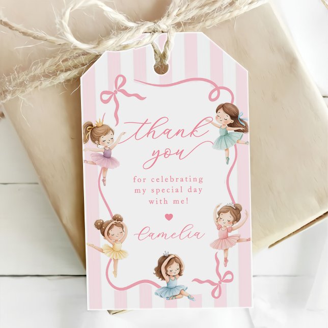 Étiquettes-cadeau Ballet Pink Girls Bow Tutu Ballerina 1st Birthday (Créateur téléchargé)