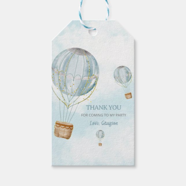 Étiquettes-cadeau Ballon à Air Chaud Mignon Bleu Merci (Devant)