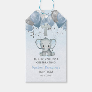 Étiquettes-cadeau Ballon éléphant garçon Baptême Merci