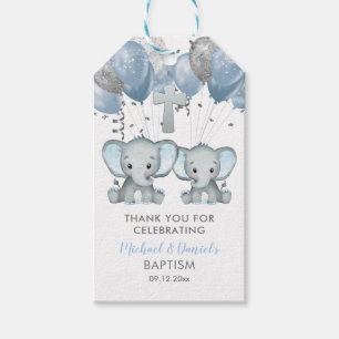 Étiquettes-cadeau Ballon éléphant garçon Baptême Merci