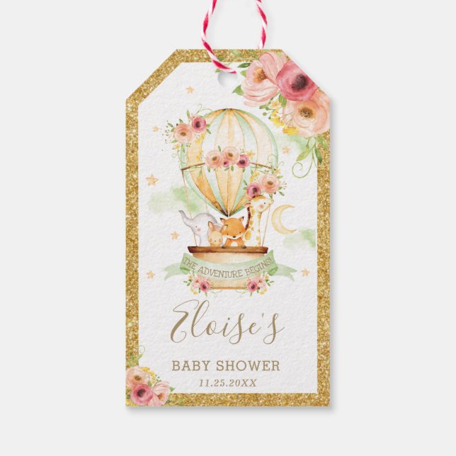 Étiquettes-cadeau Ballons à air chaud Animaux mignons Baby shower an (Dos)