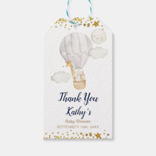 Étiquettes-cadeau Ballons à air chaud blanc Jungle Animaux Gold Part