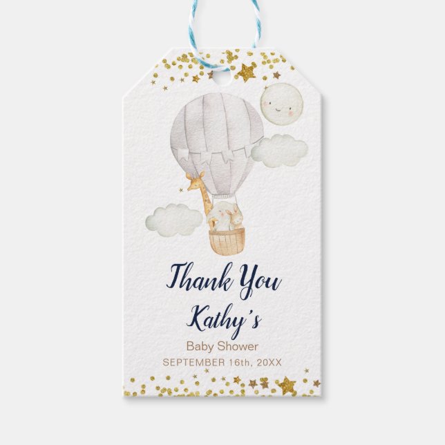 Étiquettes-cadeau Ballons à air chaud blanc Jungle Animaux Gold Part (Devant)