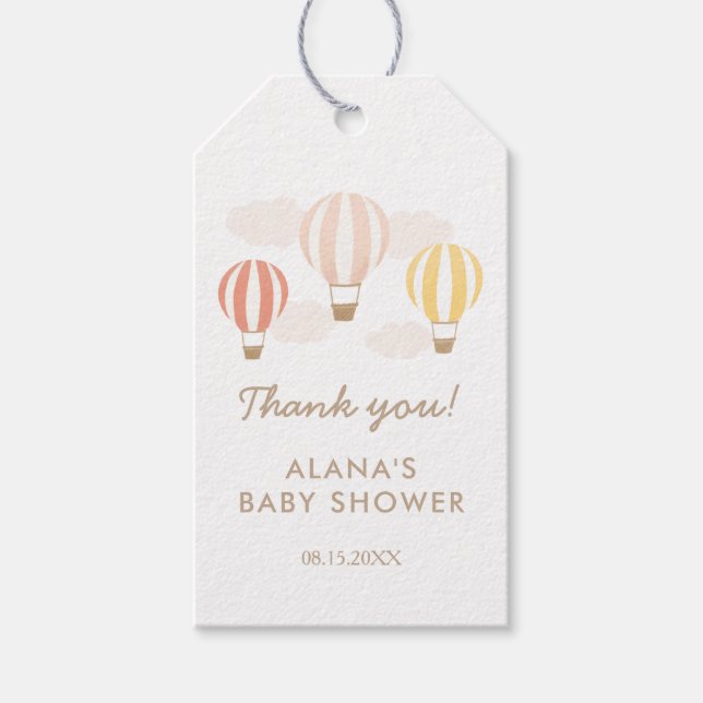 Étiquettes-cadeau Ballons à air chaud rose Baby shower fille (Devant)