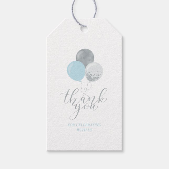 Étiquettes-cadeau Ballons argenté et bleu | Balise de préférence du  (Devant)