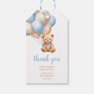 Étiquettes-cadeau Ballons bleu Boho Baby shower Ours Favoriser Tags