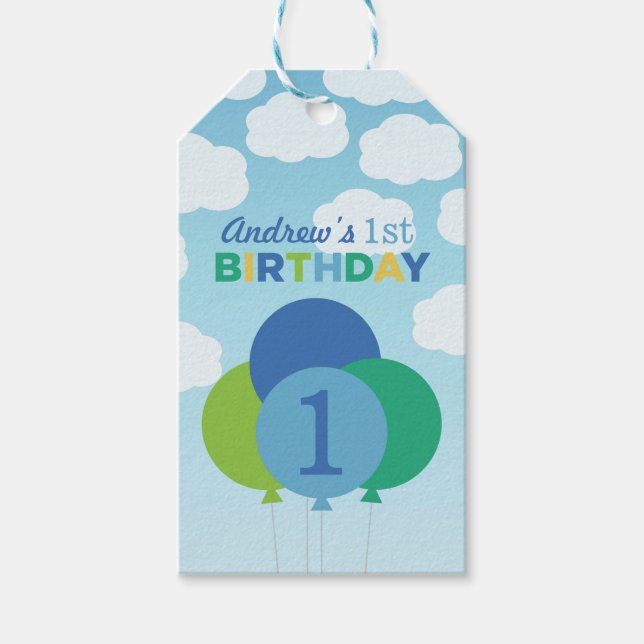 Étiquettes-cadeau Ballons bleu vert moderne Baby Boy Premier anniver (Devant)
