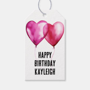 Étiquettes-cadeau Ballons Coeur Rose Blanc Anniversaire