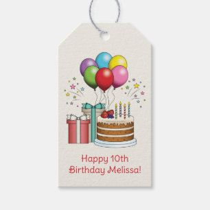Étiquettes-cadeau Ballons D'Anniversaire Colorés Avec Gâteau Et Prés