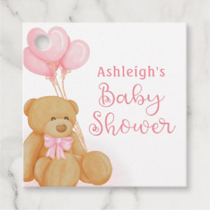 Étiquettes Cadeau Ballons de coeur rose Baby shower Teddy Bear