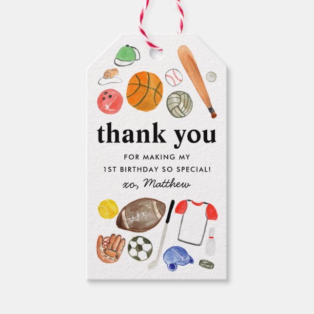 Étiquettes-cadeau Ballons de sport mignonnes Enfants Garçon Annivers (Devant)
