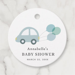 Étiquettes Cadeau Ballons de voiture bleu Baby shower de garçon blan