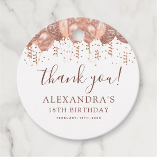 Étiquettes Cadeau Ballons d'or rose Merci 18ème anniversaire
