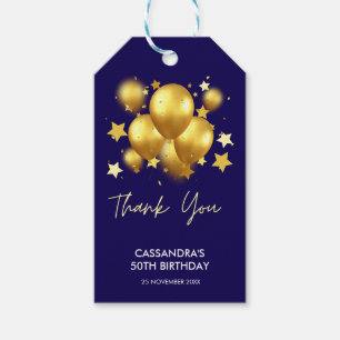 Étiquettes-cadeau Ballons d'or soyeux Étoiles Marine Anniversaire