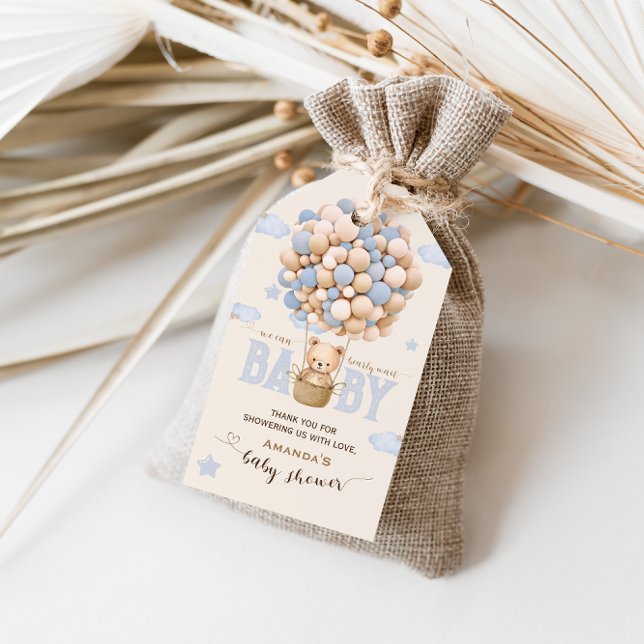 Étiquettes-cadeau Ballons d'ours attendent à peine la douche de garç (Créateur téléchargé)