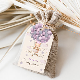 Étiquettes-cadeau Ballons d'ours Bearly Wait Baby Merci rose