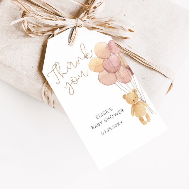 Étiquettes-cadeau Ballons d'ours en peluche aquarelle (Créateur téléchargé)