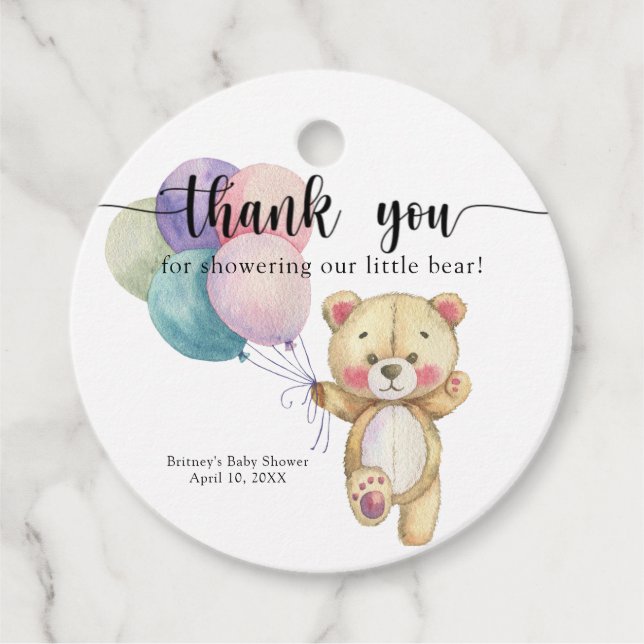 Étiquettes Cadeau Ballons d'ours en peluche - merci (Devant)