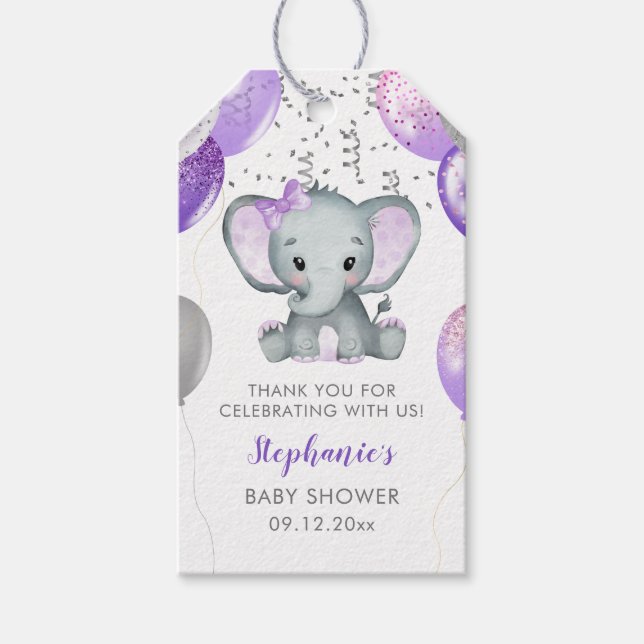 Étiquettes-cadeau Ballons Eléphants mignons Merci (Devant)