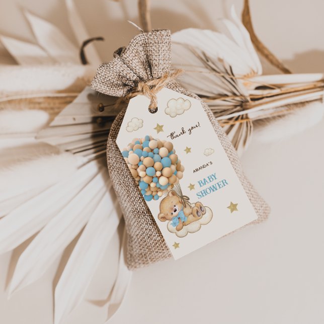 Étiquettes-cadeau Ballons en forme d'ours en peluche bleu Merci pour (Créateur téléchargé)