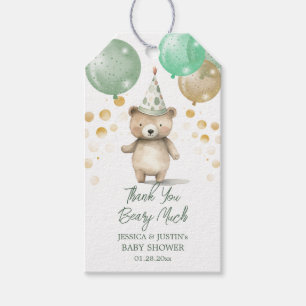 Étiquettes-cadeau Ballons Ours Teddy Baby shower Or Vert