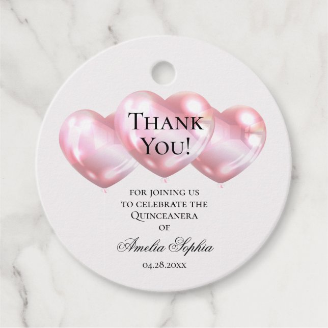Étiquettes Cadeau Ballons Roses Quinceañera (Devant)