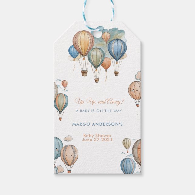 Étiquettes-cadeau Balloons Hot Air Pastel Boy Baby shower de voyage (Devant)