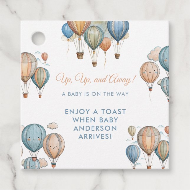 Étiquettes Cadeau Balloons Hot Air Pastel Boy Baby shower de voyage (Devant)