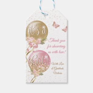 Étiquettes-cadeau Balloons Rose Gold Fête de Naissance Papillon
