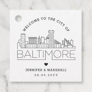 Étiquettes Cadeau Baltimore Skyline Accueil Mariage