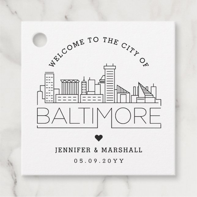 Étiquettes Cadeau Baltimore Skyline | Accueil Mariage (Devant)
