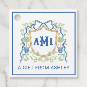 Étiquettes Cadeau Bambou et poitrine opiacée Monogramme