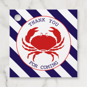Étiquettes Cadeau Bande de crabe rouge nautique Merci d'anniversaire