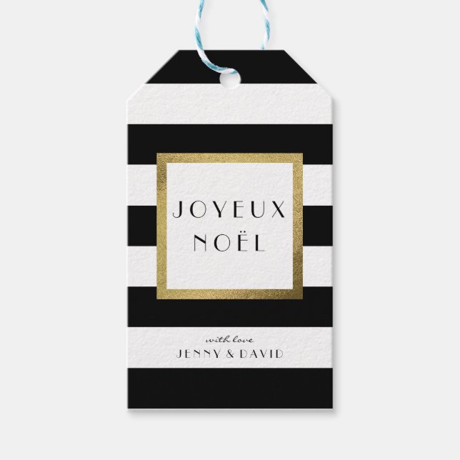 Étiquettes-cadeau Bande noire et blanche "Joyeux Noël" Fête de Noël (Devant)