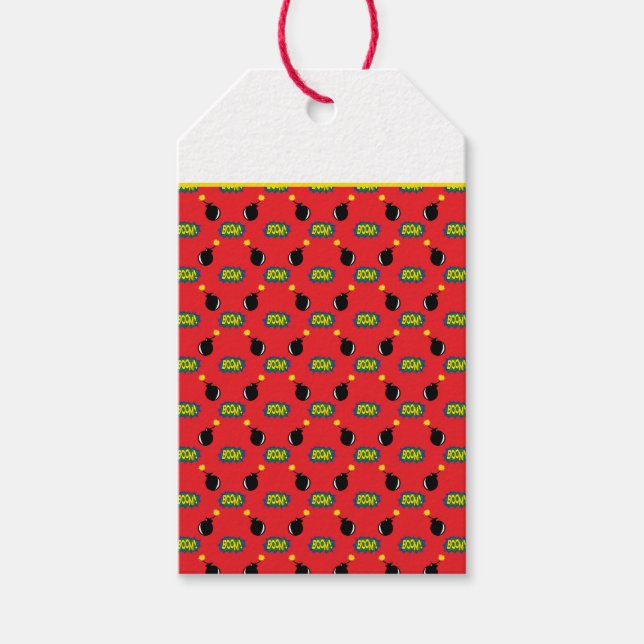 Étiquettes-cadeau Bandes dessinées Superhero Frecracker Boom amusant (Devant)