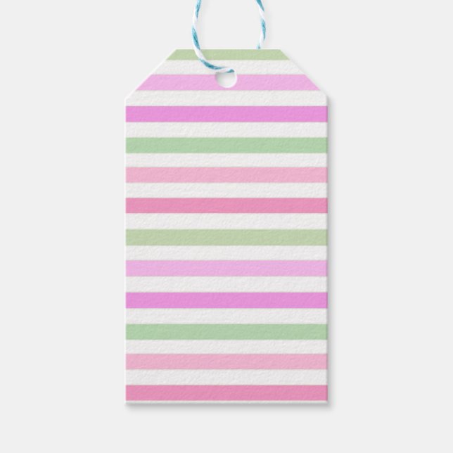 Étiquettes-cadeau Bandes, rose, vert (Devant)