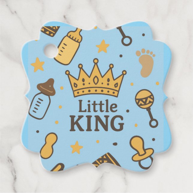 Étiquettes Cadeau "Bannière de Baby shower Little King - Blue & Gold (Devant)