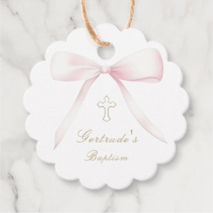 Étiquettes Cadeau Baptême arc rose bébé fille en faveur tags