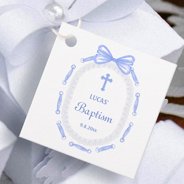 Étiquettes Cadeau Baptême Baptême Bleu Bow Ribbon Favoriser les étiq (Créateur téléchargé)