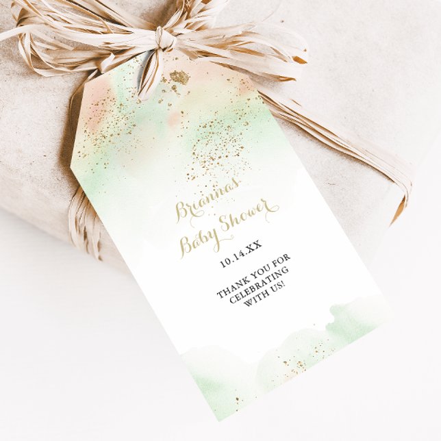 Étiquettes-cadeau Baptême Bébé Confettis Or Aquarelle (Créateur téléchargé)